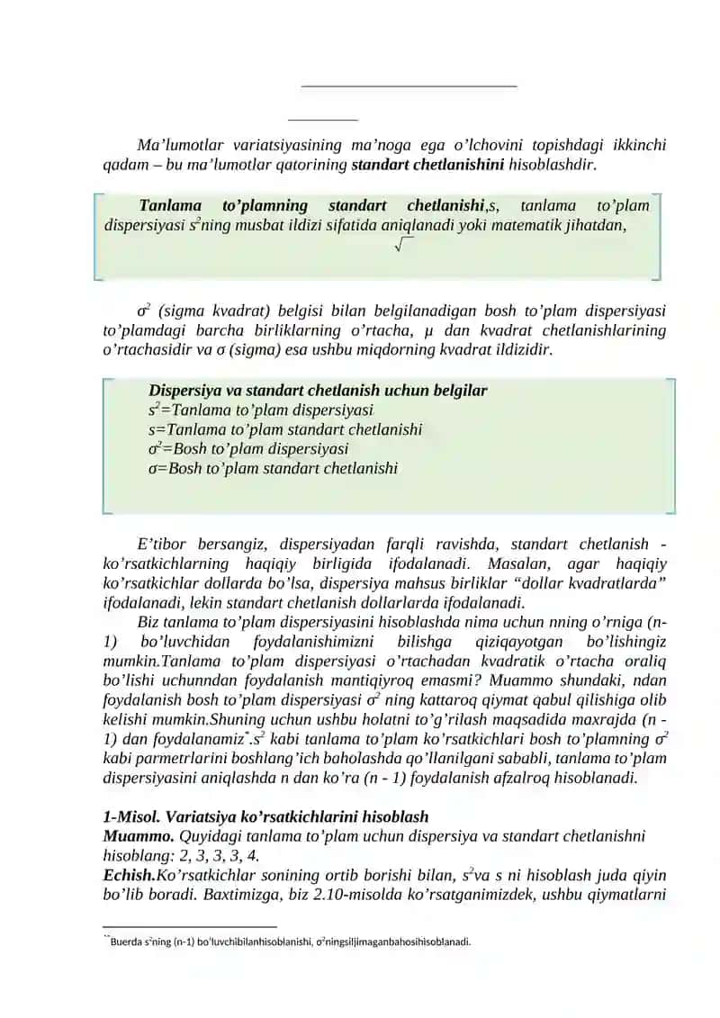 STATISTIKDA VARIATSIYANI BAHOLASH USULLARIVA DISPERSION TAHLIL ASOSLARI 4