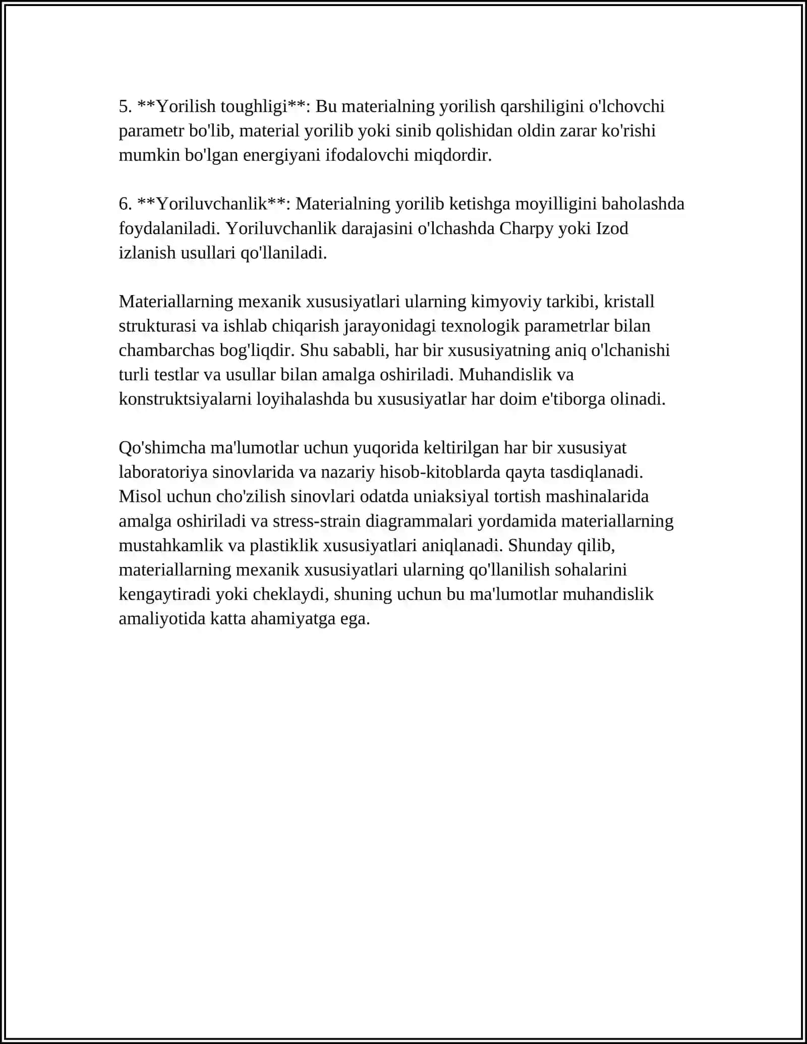 MATERIALLARNING KESILISHGA SINASH ORQALI MUSTAHKAMLIK CHEGARASINI ANIQLASH VA DIAGRAMMASINI QURISH 4