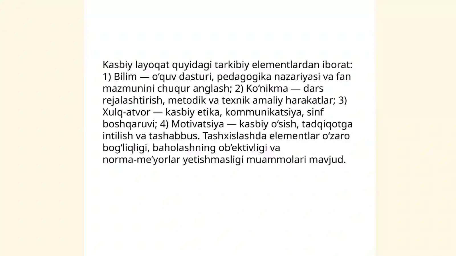 Oʻqituvchining kasbiy layoqati va uni tashxislash muammolari 4