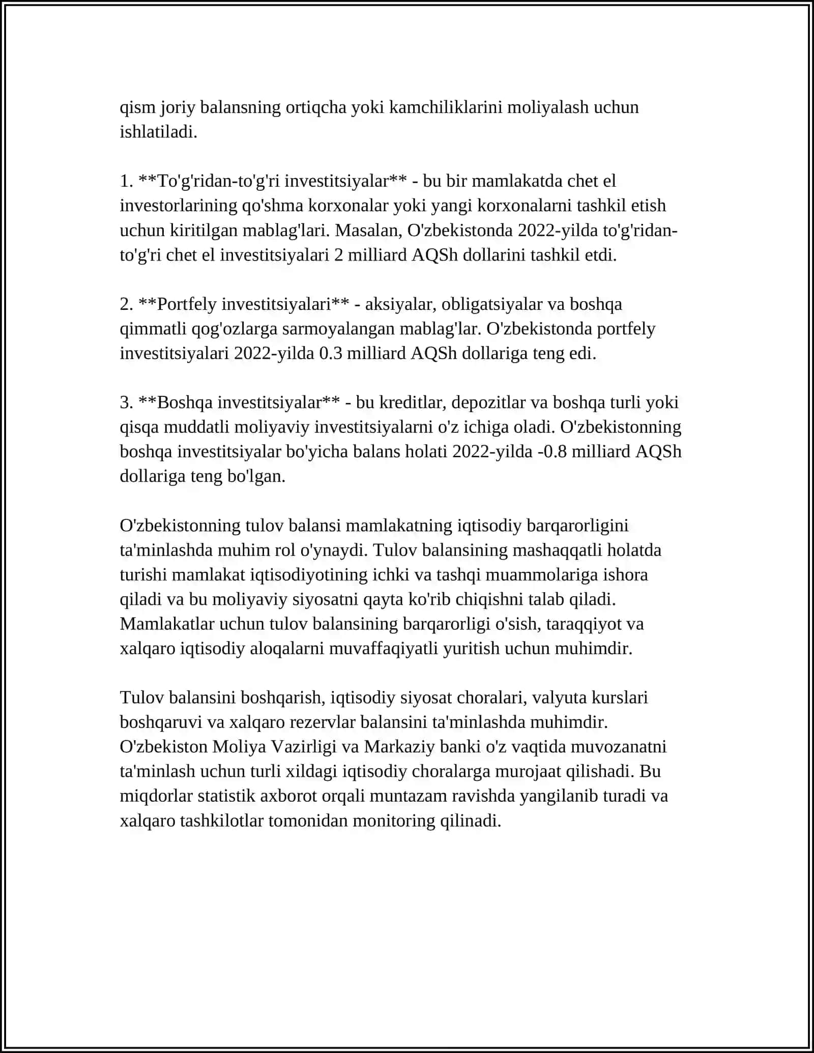 O'ZBEKISTON RESPUBLIKASI TULOV BALANSI 4