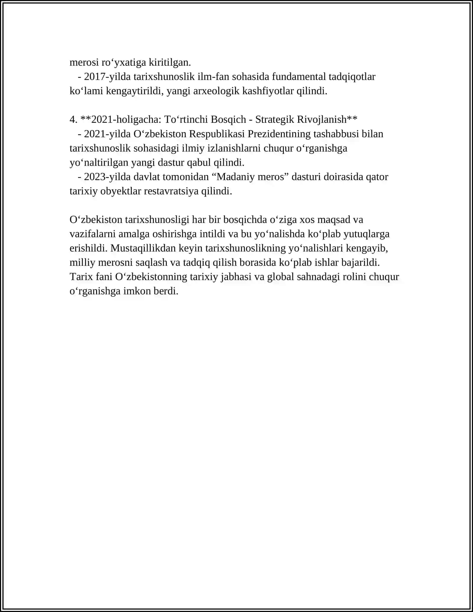 MUSTAQIL O'ZBEKISTON TARIXSHUNOSLIGI REFERAT 4
