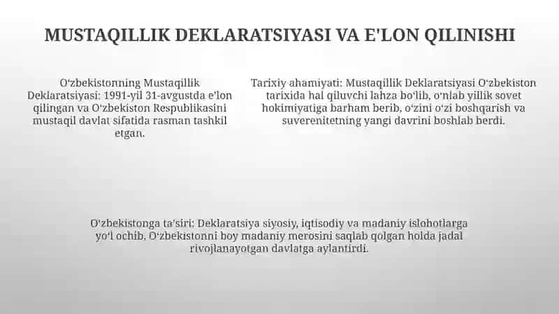 Mustaqil O'Zbekiston Respublikasining Tashkil Topishi Va Uning Tarixiy Ahamiyati 4