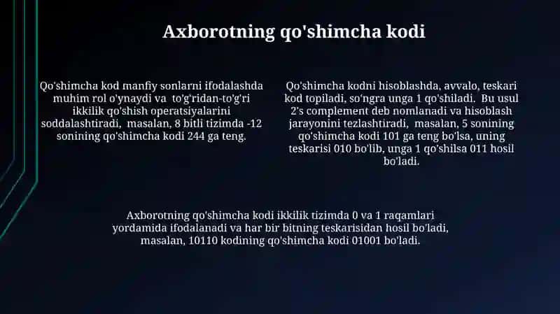 Axborotlarning togri, teskari, toldiruvchi va modifikatsiyalashgan kodlari 4