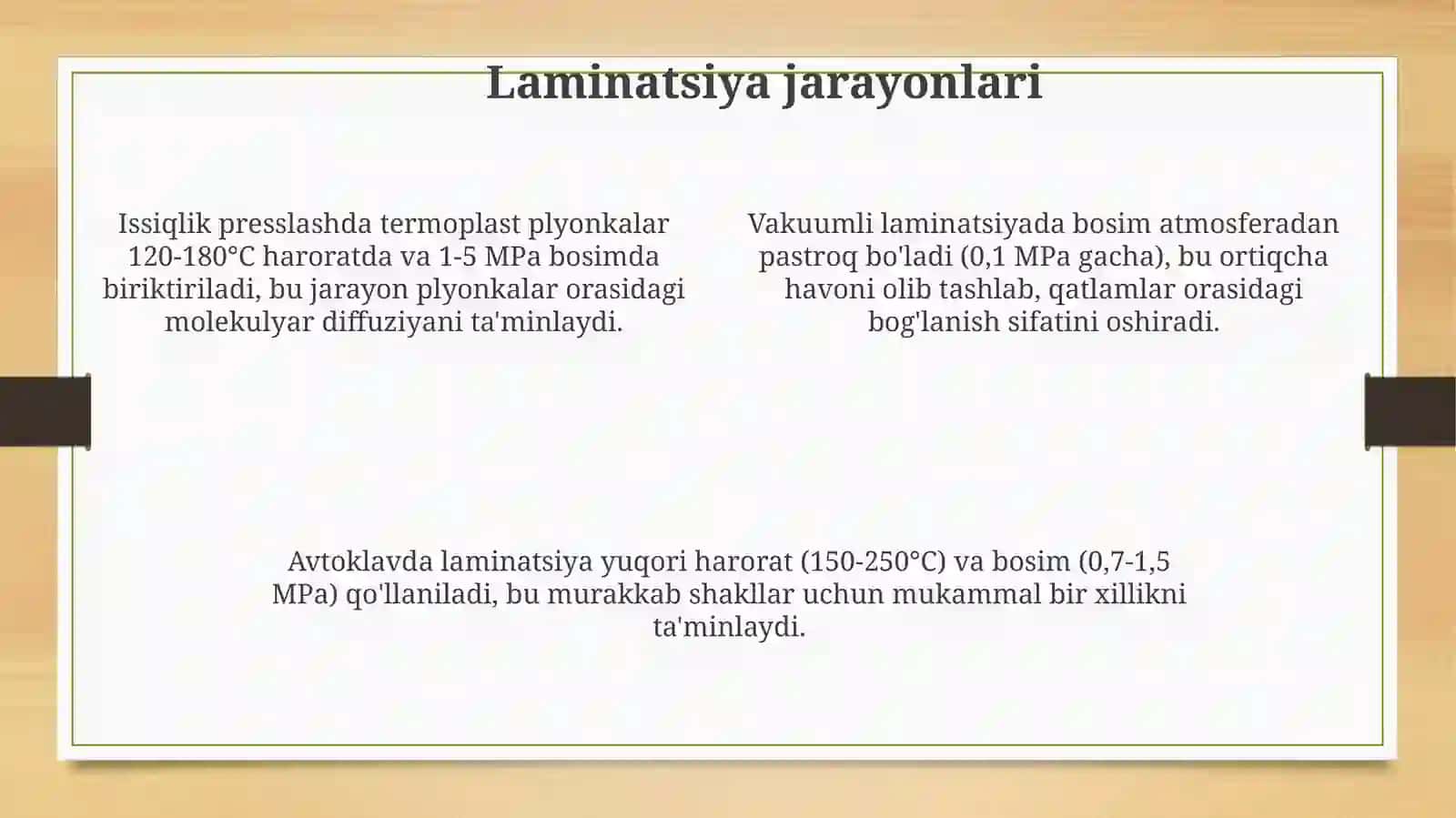 Termoplastlar asosida qatlamli materiallar shakllantirishni namoyish etish 4