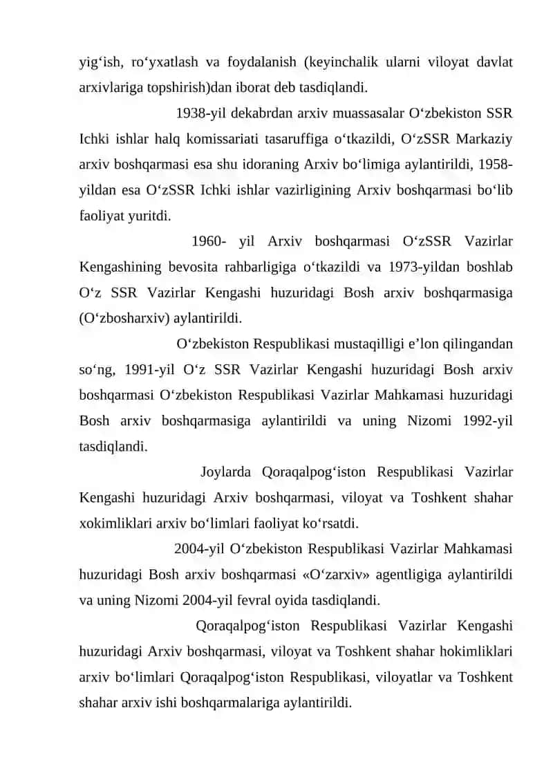 O'ZBEKISTON ILMIY-TEXNIKA VA TIBBIYOT HUJJATLARI MILLIY ARXIVI 4