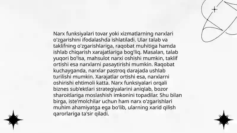 Narx tushunchasi, narxni shakllanishida unga tasir etuvchi omillar 4