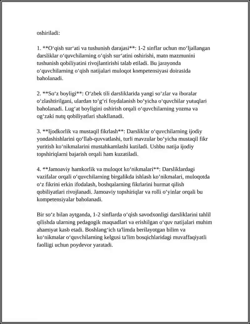 O‘QISH SAVODXONLIGI DARSLIGI TAHLILI 4