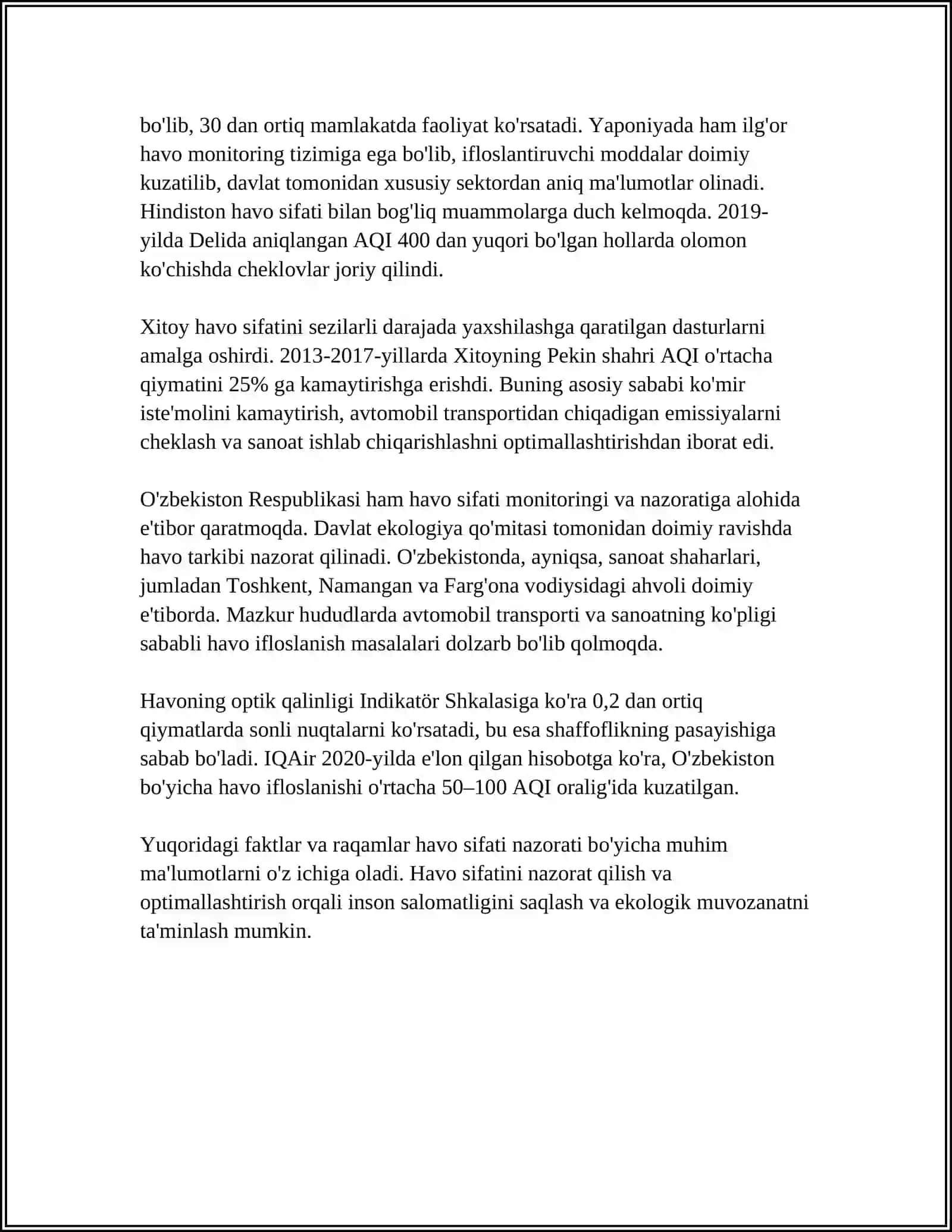 Oʻzbekistonda atmosferani muhofaza qilish muammolari 4