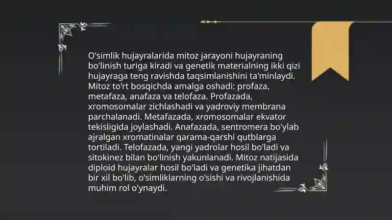 Gulli o'simlklar olamida amitoz, mitoz va meyozning ahamiyati 4