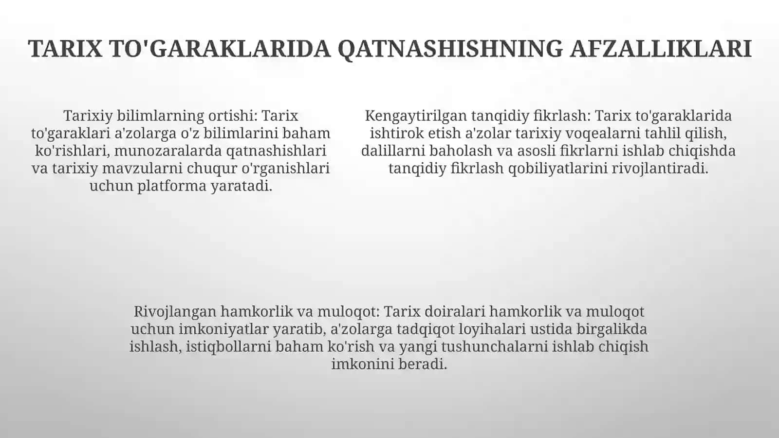 Tarix Fanidan ToʻGaraklar Tashkil Etish 4