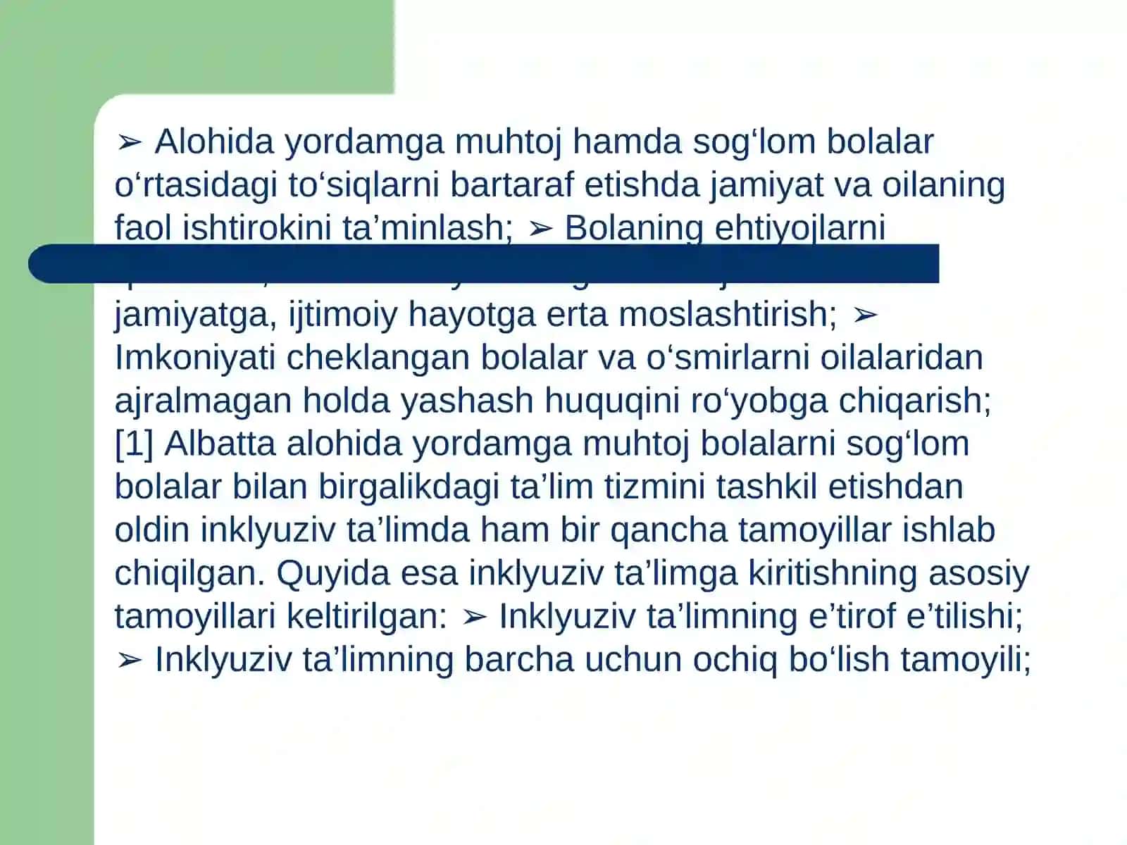 Alohida yordamga muhtoj bolani samarali inlyuzatsiyasi uchun ichki sharotlar 4