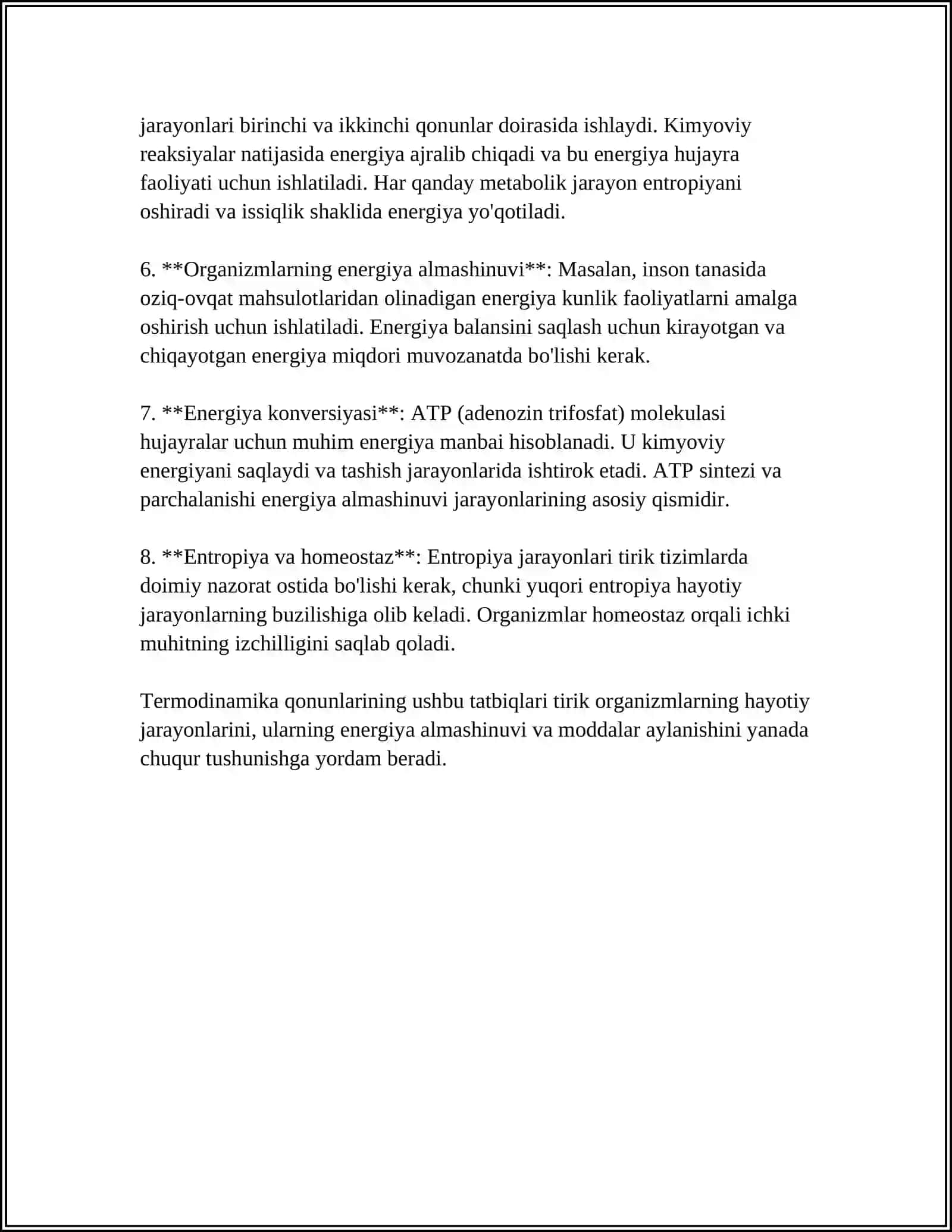 TERMODINAMIKA QONUNLARINING TIRIK ORGANIZMLARGA TADBIRINI OʻRGANISH 4
