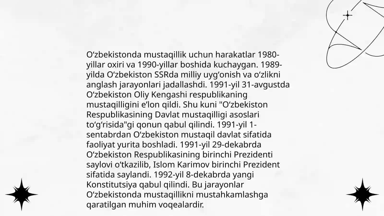 Mustaqil Oʻzbekiston Respublikasi tashkil topishi va uning tarixiy ahamiyati 4