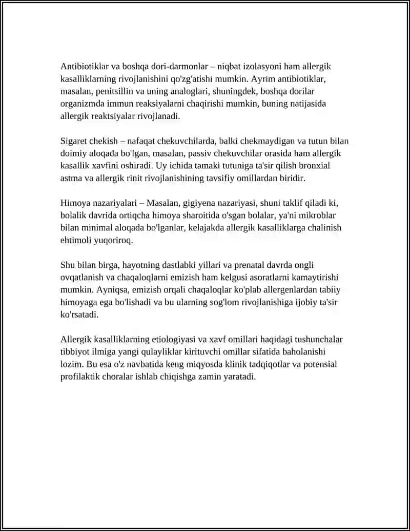 ALLERGIK KASALLIKLAR KELIB CHIQISHI, KECHISHI, DIAGNOSTIKASI 4