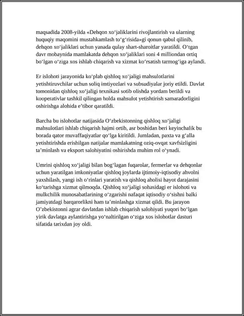 MUSTAQILLIK YILLARIDA QISHLOQ XOʻJALIGI VA SANOAT SOHASIDAGI OʻZGARISHLAR 4