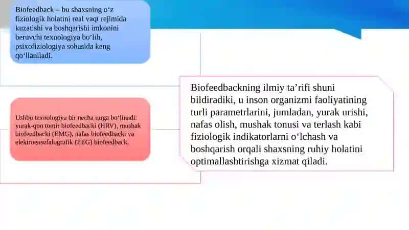“Biofeedback (Biologik qayta aloqa) texnologiyasining psixofiziologik asoslari” 4
