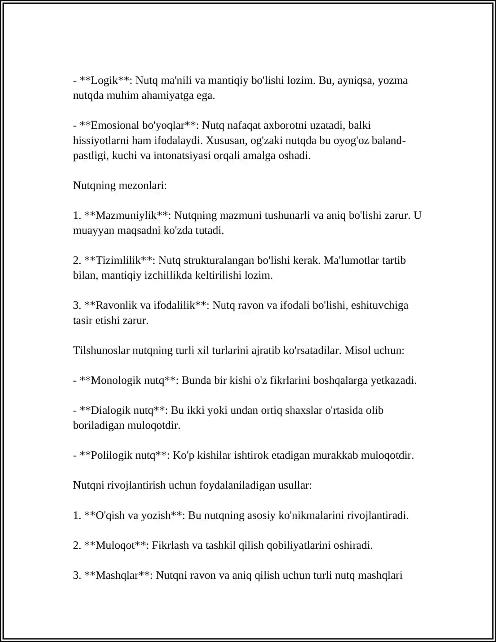 NUTQ TO'G'RISIDA UMUMIY TUSHUNCHA. MULOQOT 4