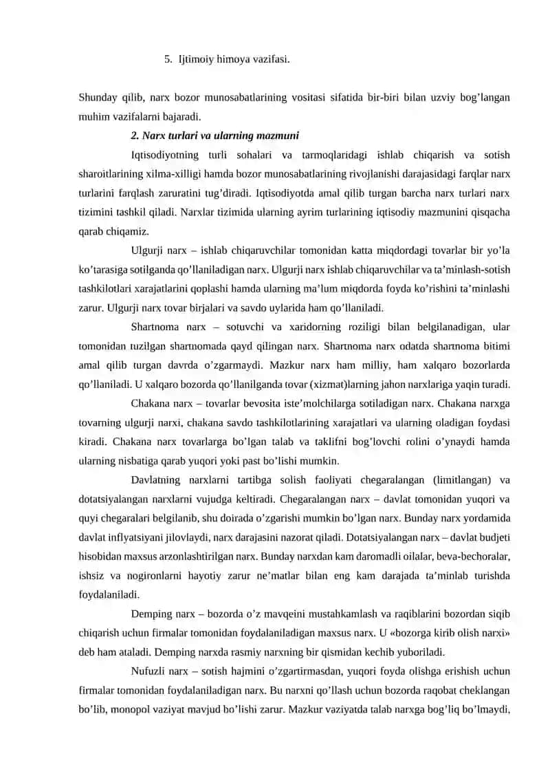Narx turlari va ularning "xisobot" mazmuni 4