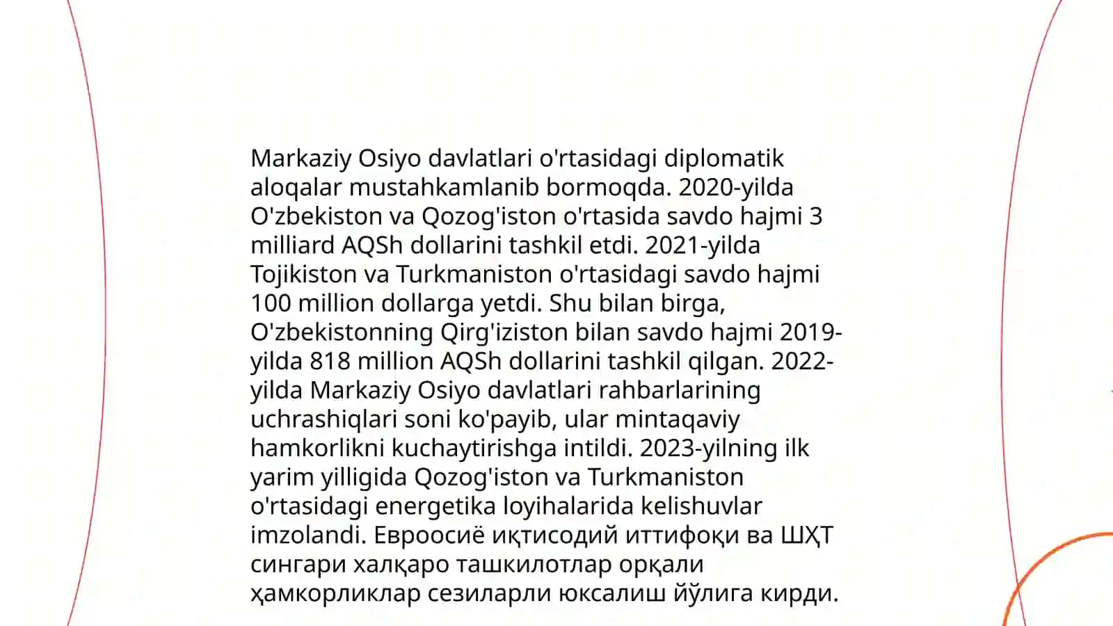 O'zbekistonning Markaziy Osiyoda tinchlik va barqarorlikni ta'minlashdagi o'rni 4
