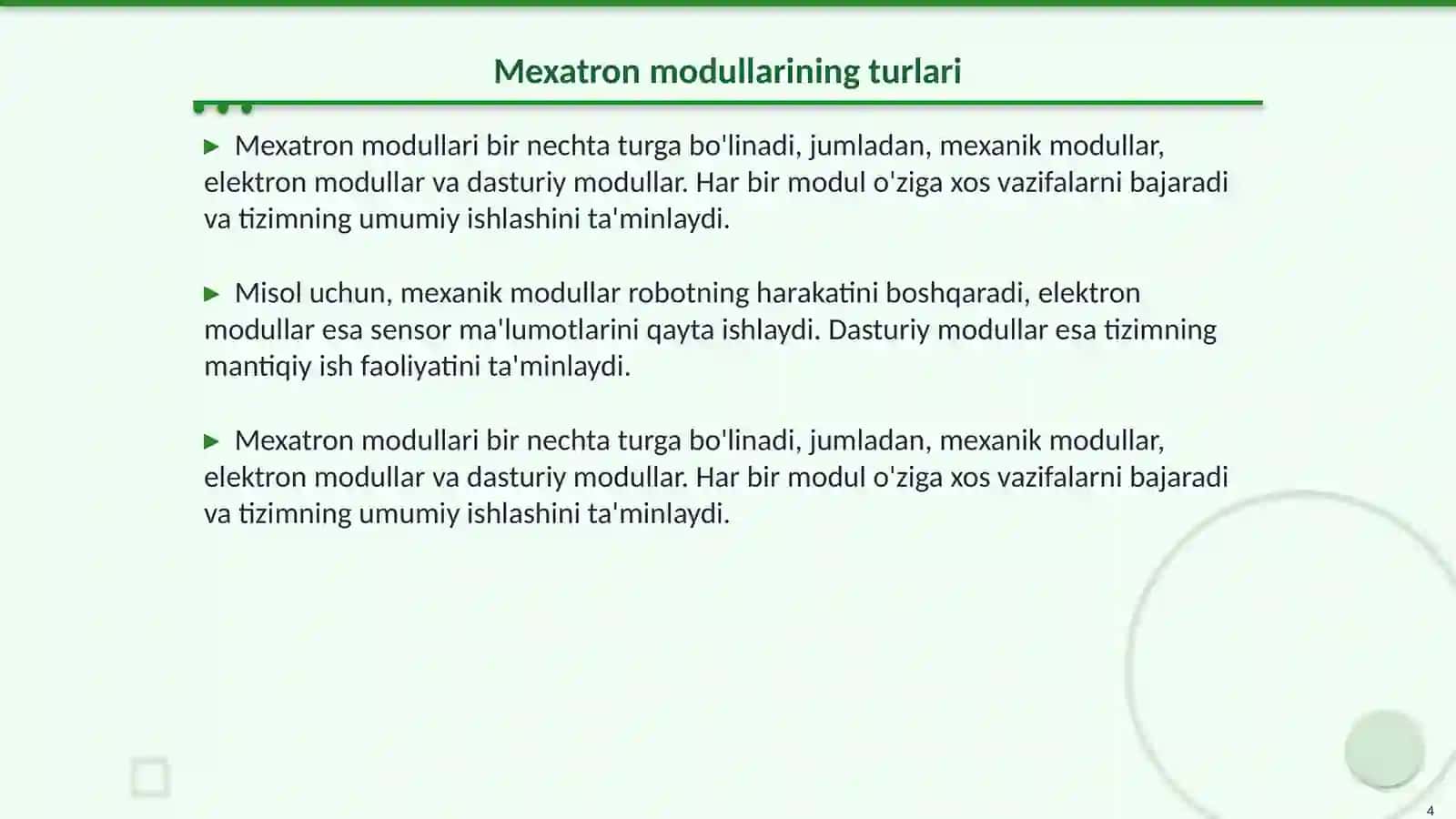 MEXATRON MODULLAR VA ROBOTLARNING INFORMATSION QURILMALARI 4