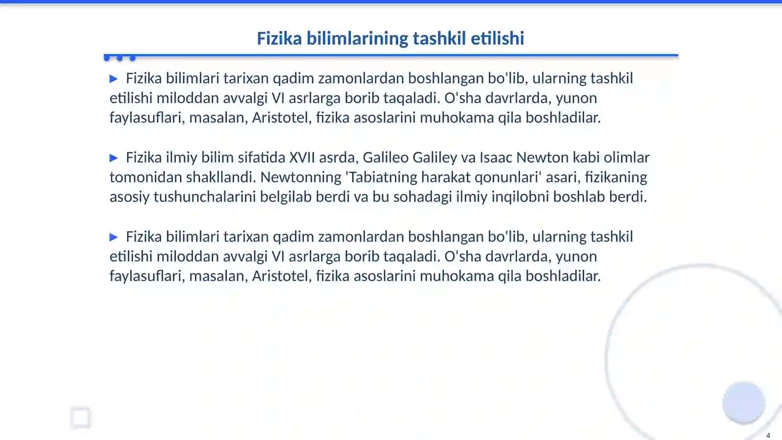 Fizika bilimlarni sistemalashtirish 4