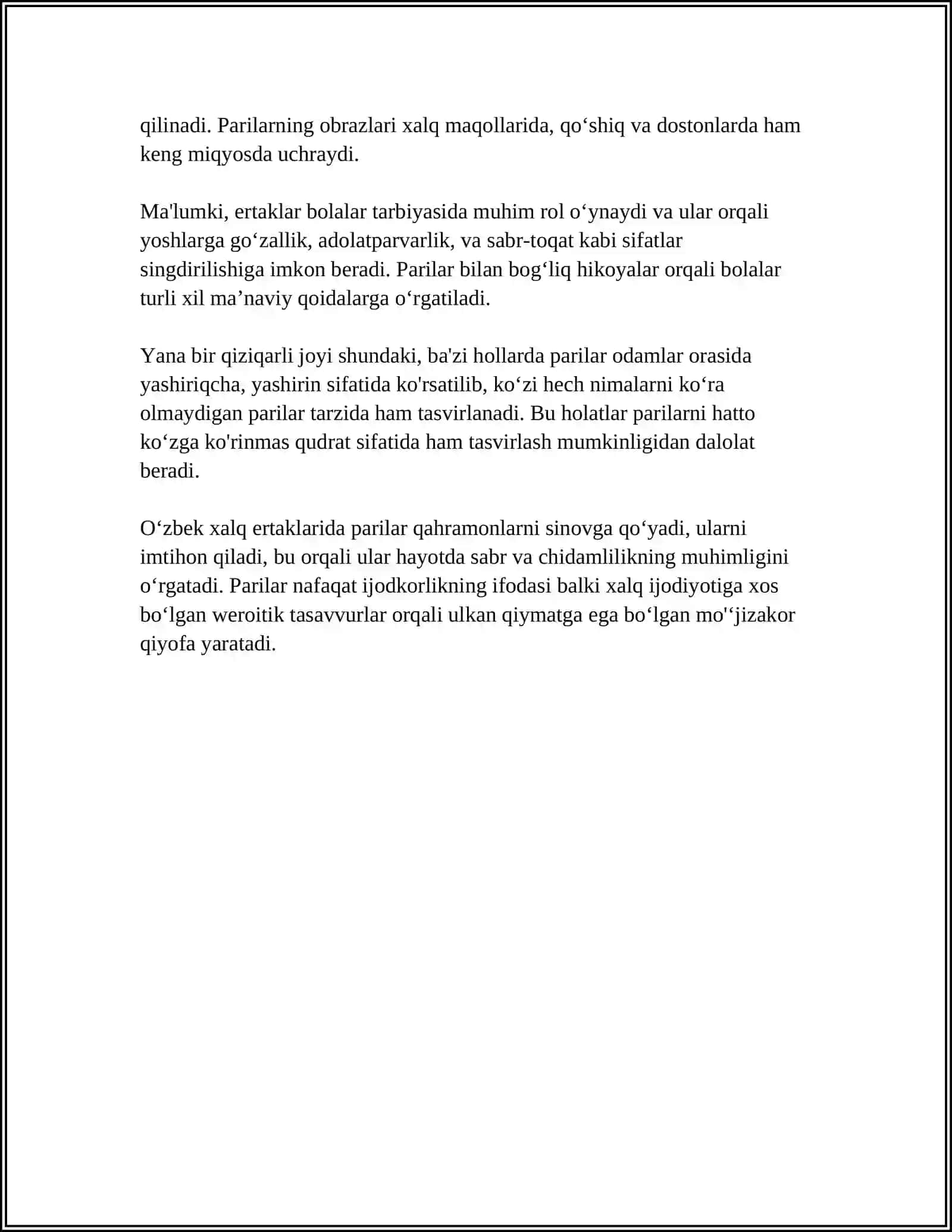 O'ZBEK FOLKLORIDA MIFOLOGIK OBRAZLAR: PARI, XIZR, ILON, DEV, YALMOGʻIZ 4