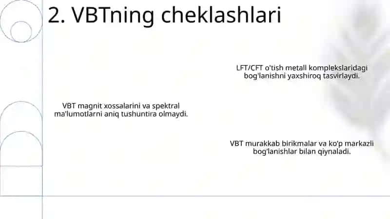Kimyoviy bogʻlanish tabiati VBN va KMN nazariyalarini ôrni va roli 4