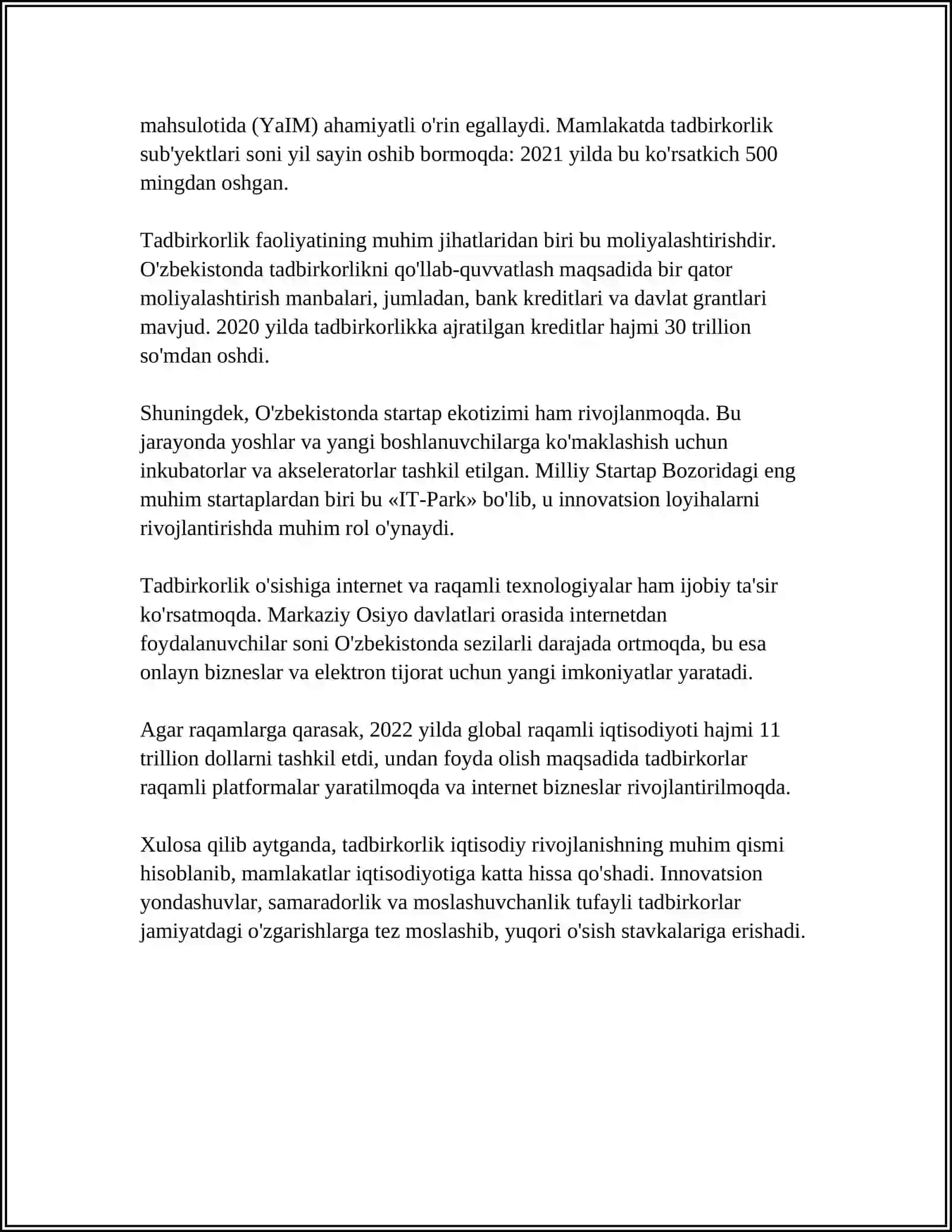 TADBIRKORLIK NIMA 4