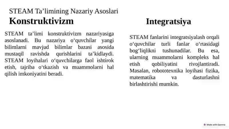 STEAM ta’lim texnologiyalari va ularni nazariy va didaktik asoslari va maktabgacha hamda maktab ta’limda tutgan o‘rni 4