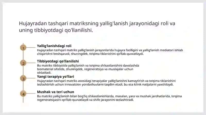 Yalliglanishni tizimli tasirlari. Hujayradan tashqari matriks va hujayra-matriks ozaro tasiri. 4
