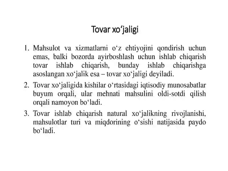 TOVAR-PUL MUNOSABATLARI-BOZOR IQTISODIYOTINING ASOSI 4