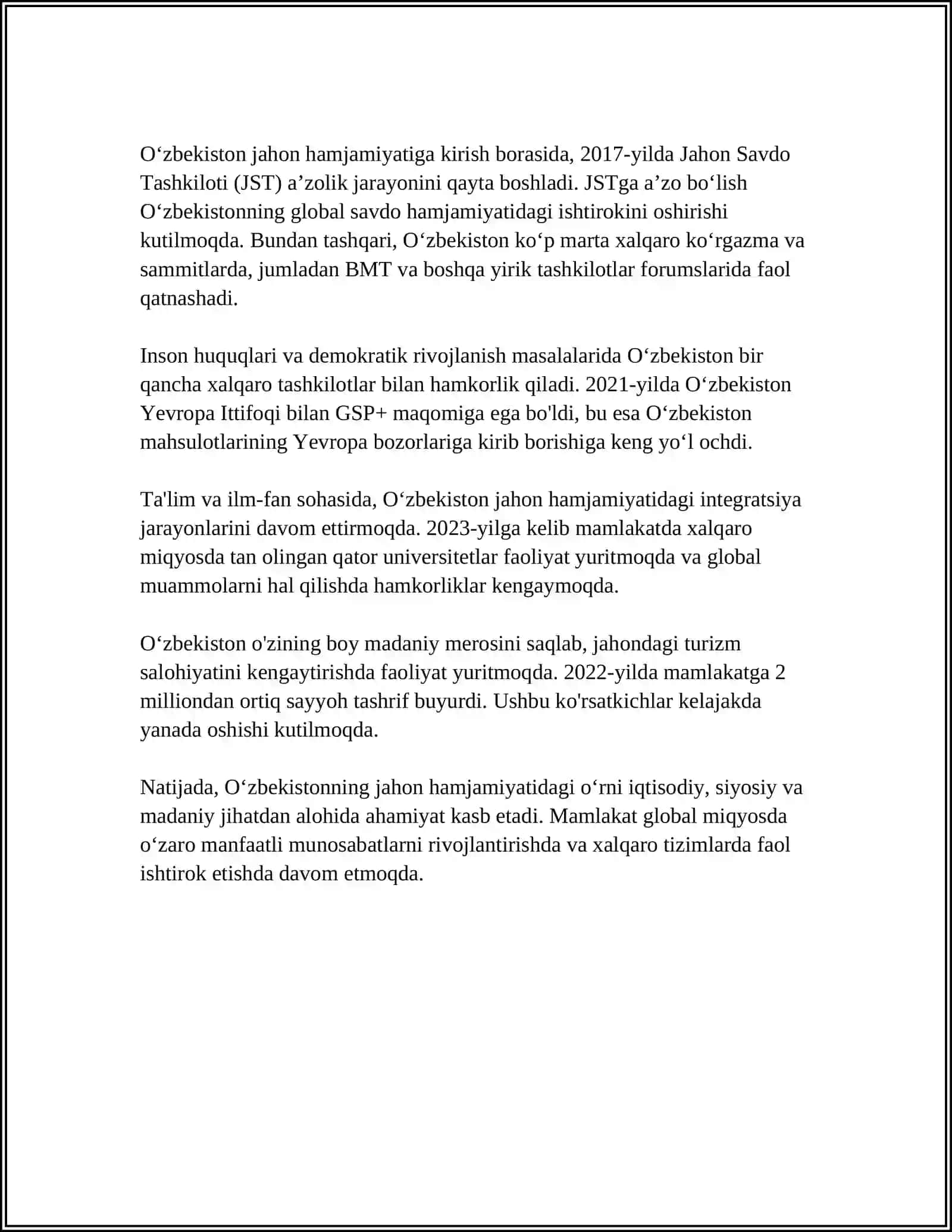 O'ZBEKISTON VA JAHON HAMJAMIYATI 4