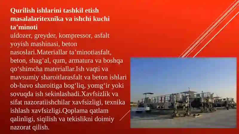 Aerodrom qoplamalarini qurish ishlarni tashkil etish 4