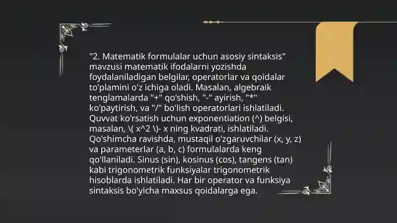 LaTeX dasturida matematik formulalar bilan ishlash 4