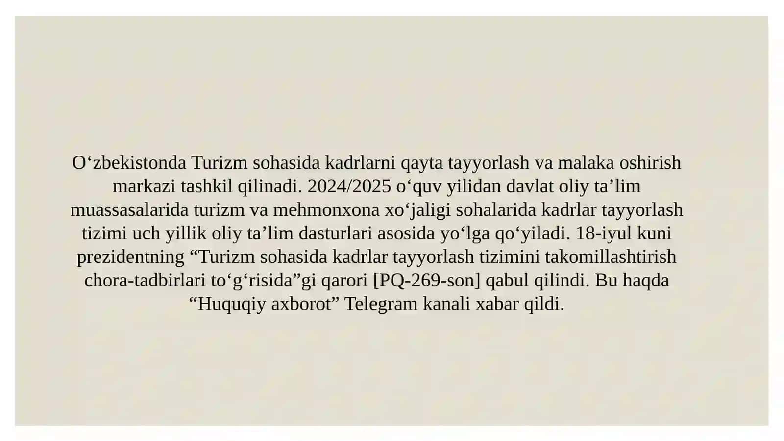 Turizm sohasida kadrlar tayyorlash tizimini takomillashtirish 4