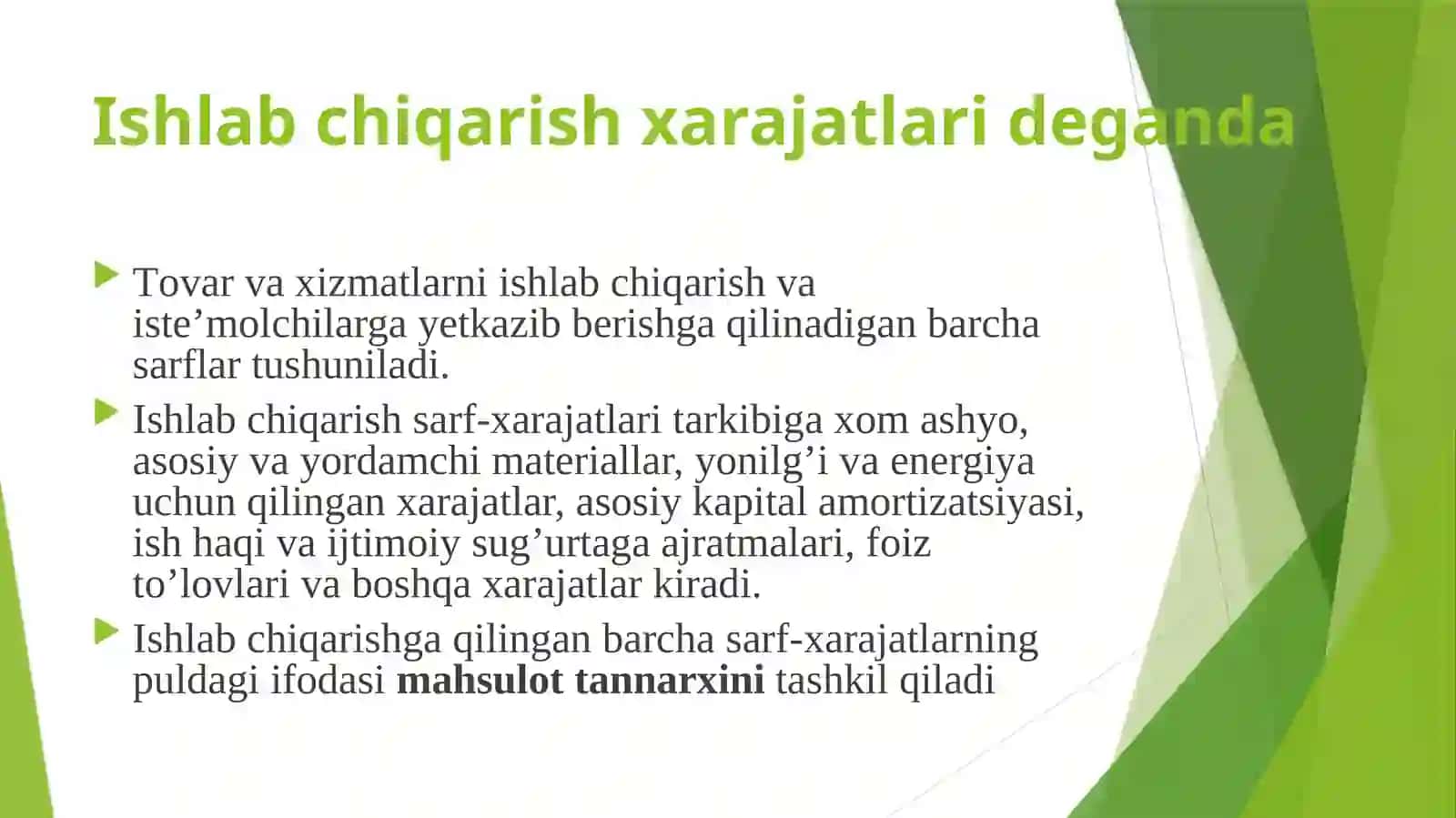 Ishlab chiqarish xarajatlari tushunchasi va uning tarkibi 4