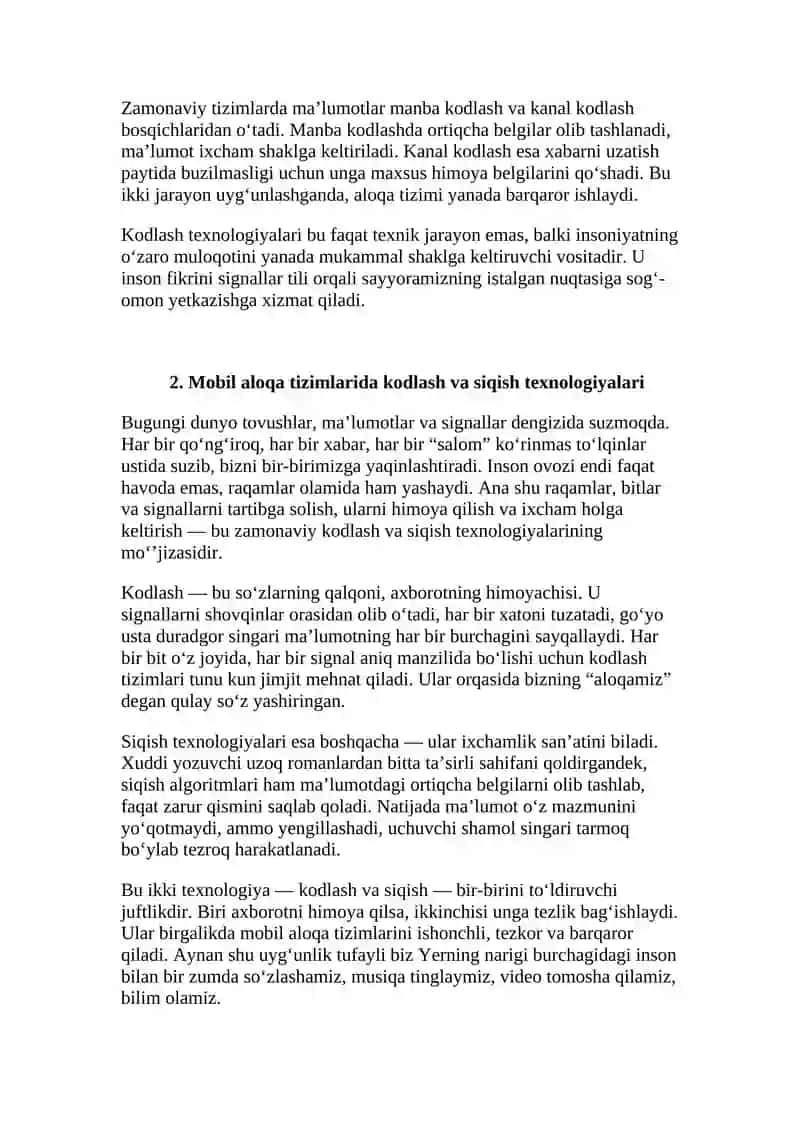 Mobil aloqa tizimlarida kodlash va siqish texnologiyasi 4