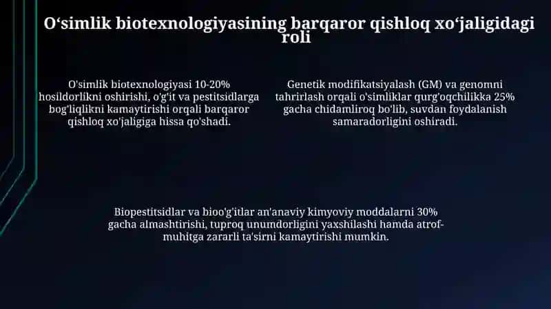 Oʻsimliklar biotexnologiyasi va barqaror qishloq xoʻjaligi 4