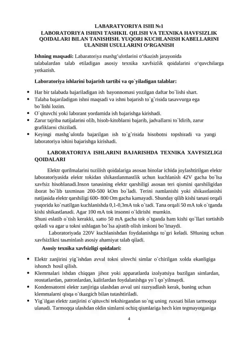 Ma’ruzalar kursi “Elektr ta’minoti tizimini montaji” fanidan 4