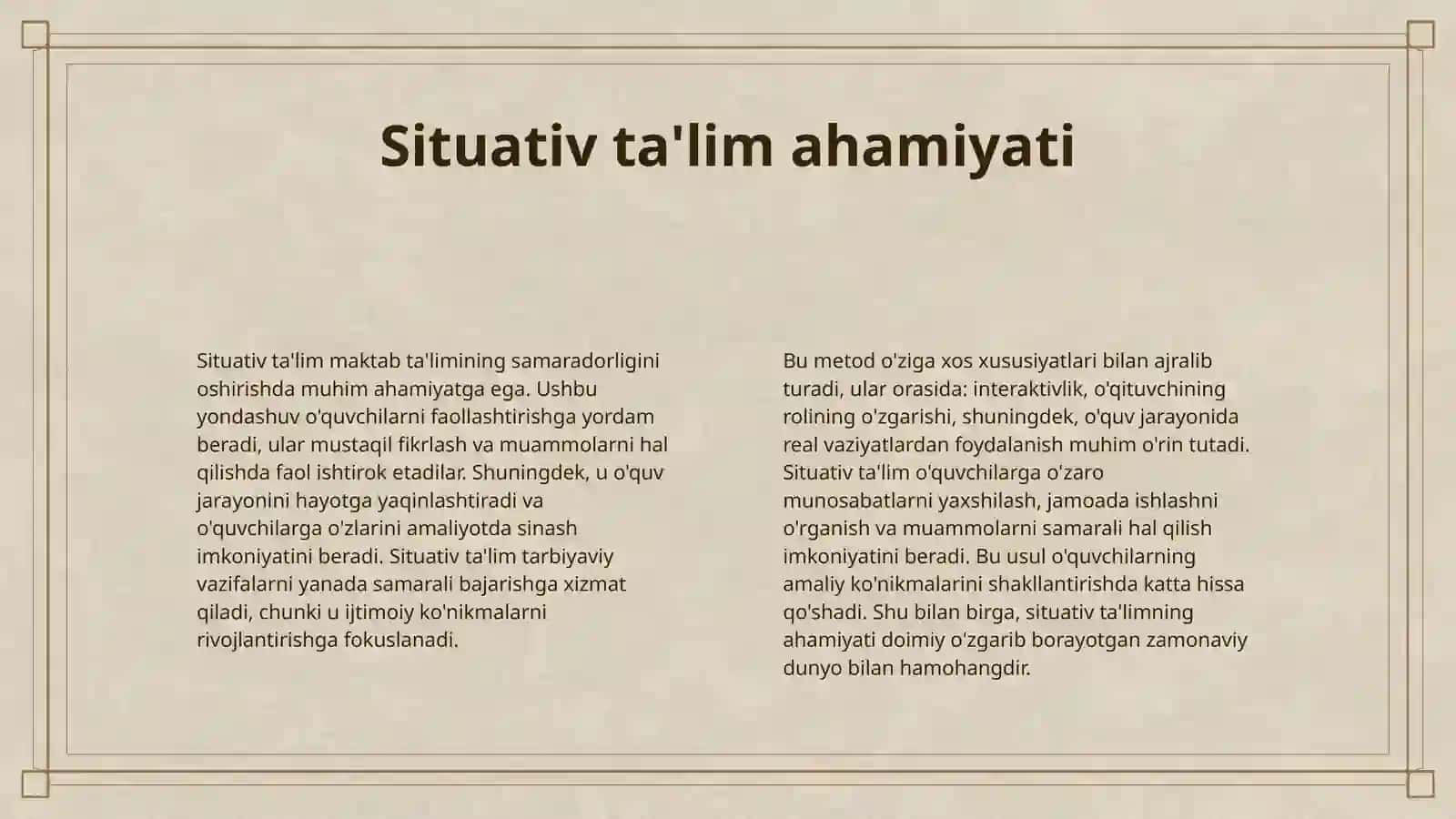 SITUATIV TA'LIM ASOSIDA UMUMTAʼLIM MAKTABLARIDA TARBIYA FANINI O'QITISH 4