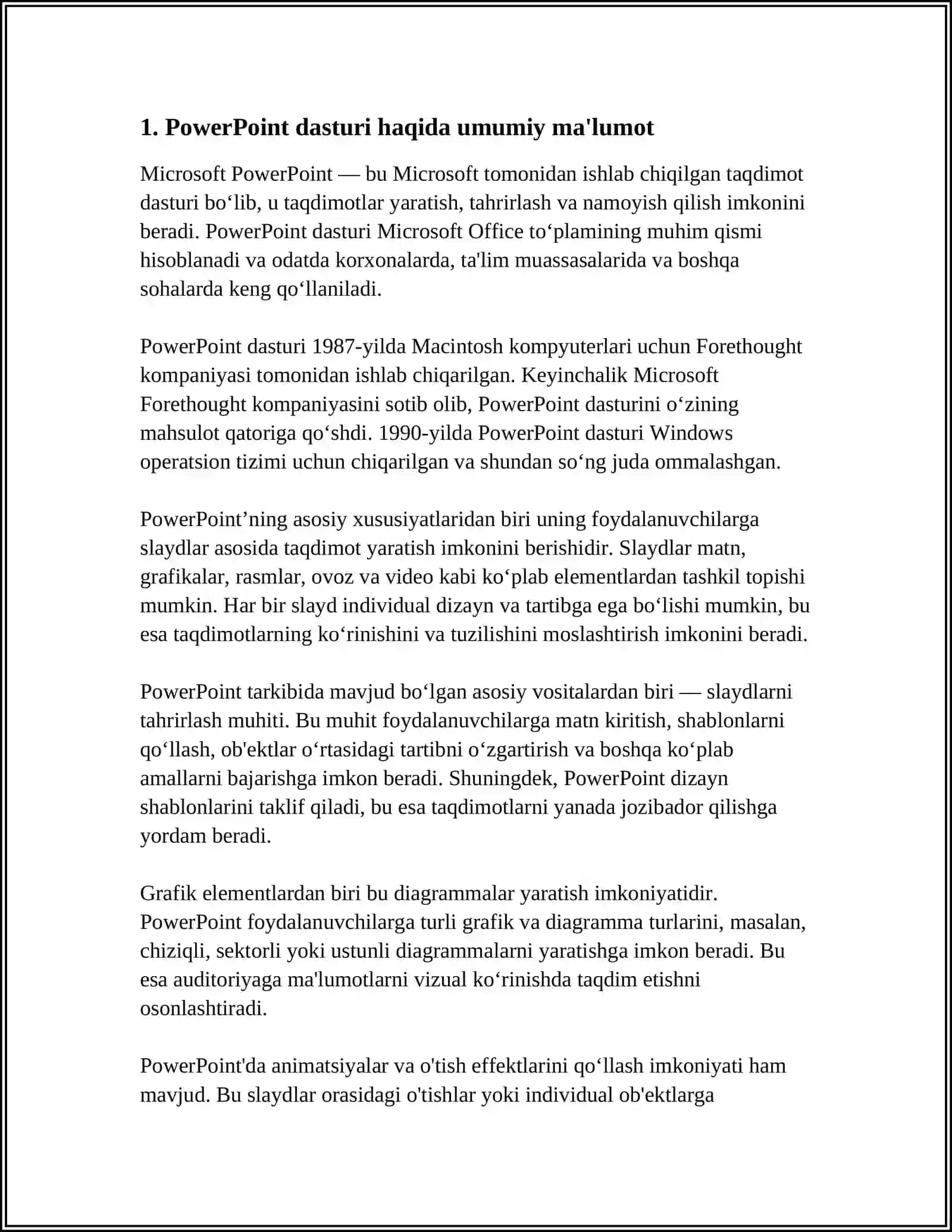 MALIMOTLARNI TAKDIM ETISHDA TAKDIMOT YARATUVCHI DASTURLARDAN FOYDALANISH POWER POINT DASTURI VA UNING IMKONIYATLARI 4