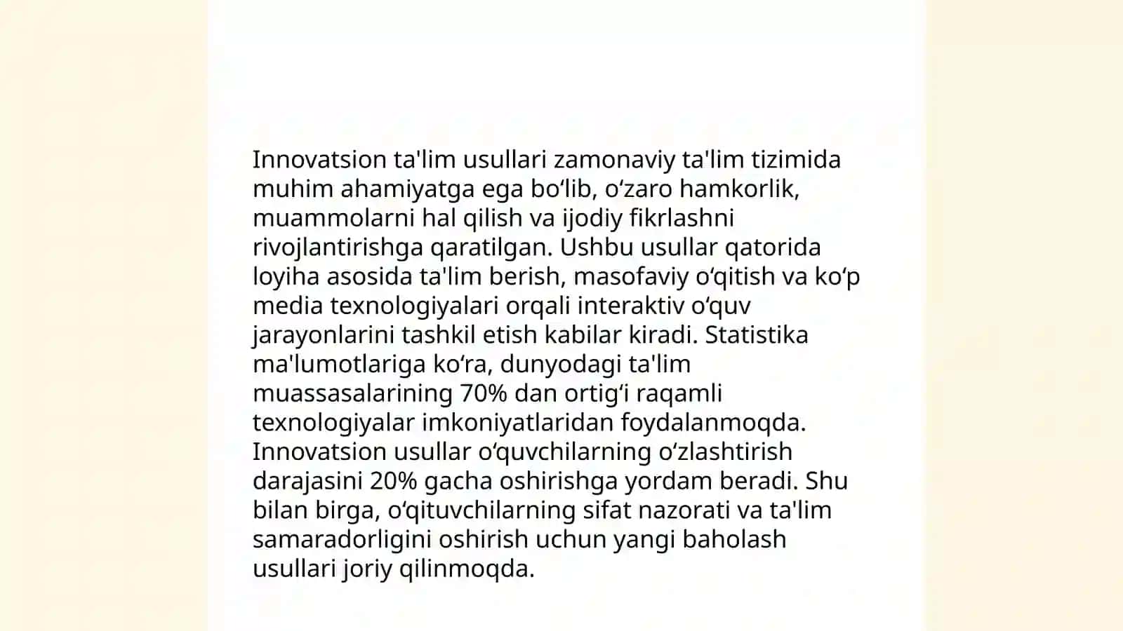 Zamonaviy pedagogik texnalogiyalar tasnifini tuzish. Bialogik talim jarayonning zamonaviy texnalogik modelini loyhalash 4