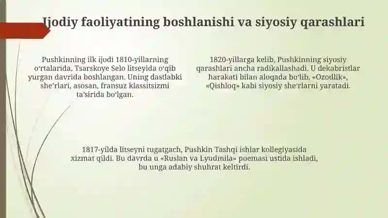 Pushkinning hayoti va ijodiy faoliyati 4