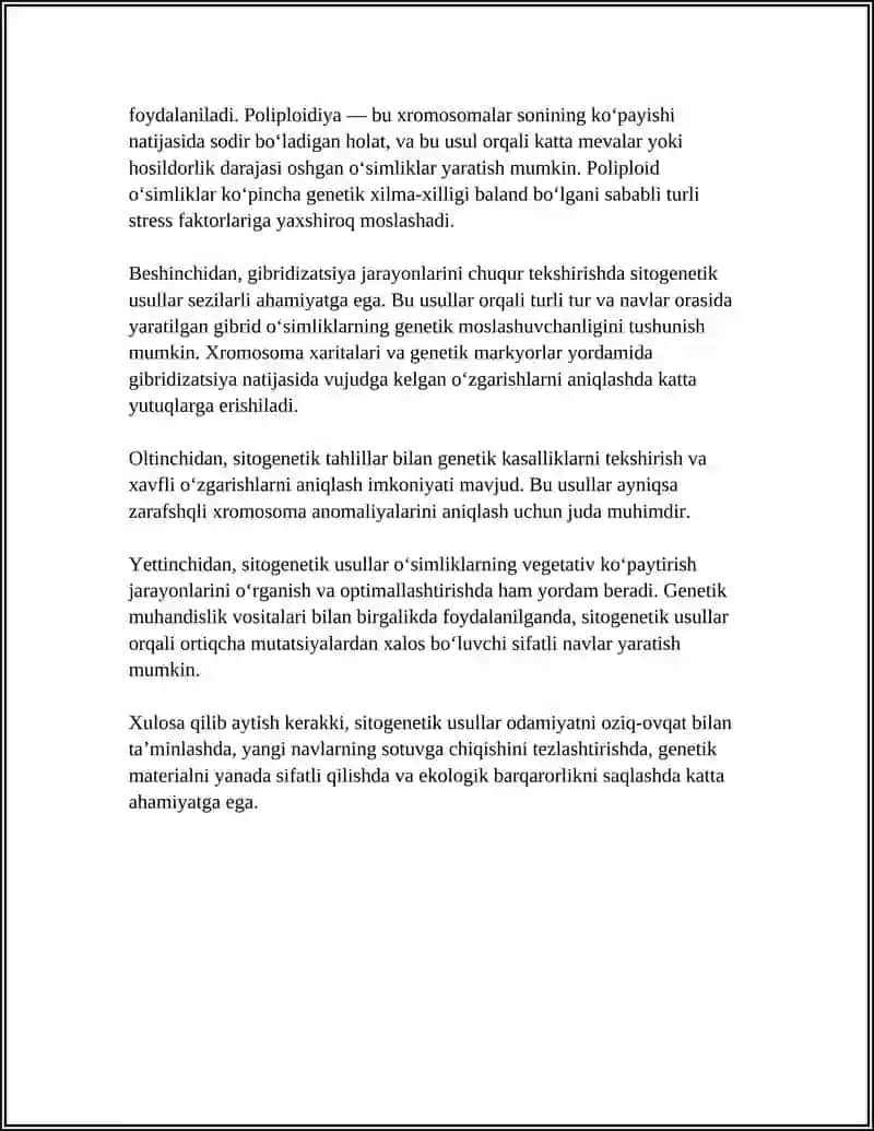 SITOGENETIK USULNI QAYERLARDA QO’LLASHIMIZ MUMKINLIGINI CHUQURROQ ASOSLAB BERING 4