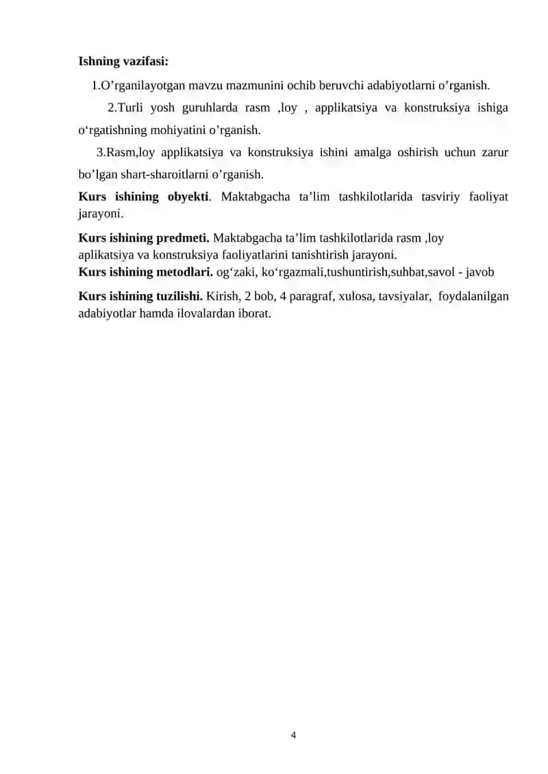 Rasm, loy, applikatsiya va konstruksiyalash ishlarining o'yin bilan bog'liqligi. 6-7 yosh 4