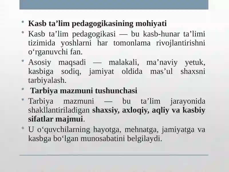 Kasbtaʼlimpedagogikasiningtarbiyamazmuni 4