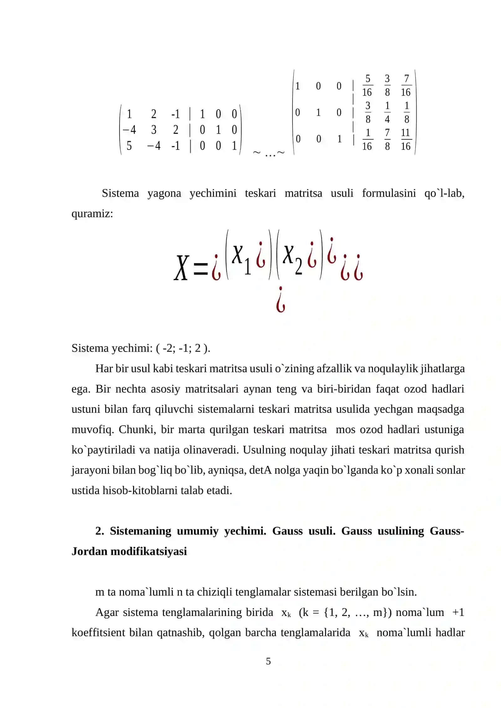 CHIZIQLI ALGEBRAIK TENGLAMALAR SISTEMASINI YECHISHDA GAUSS USULI 4