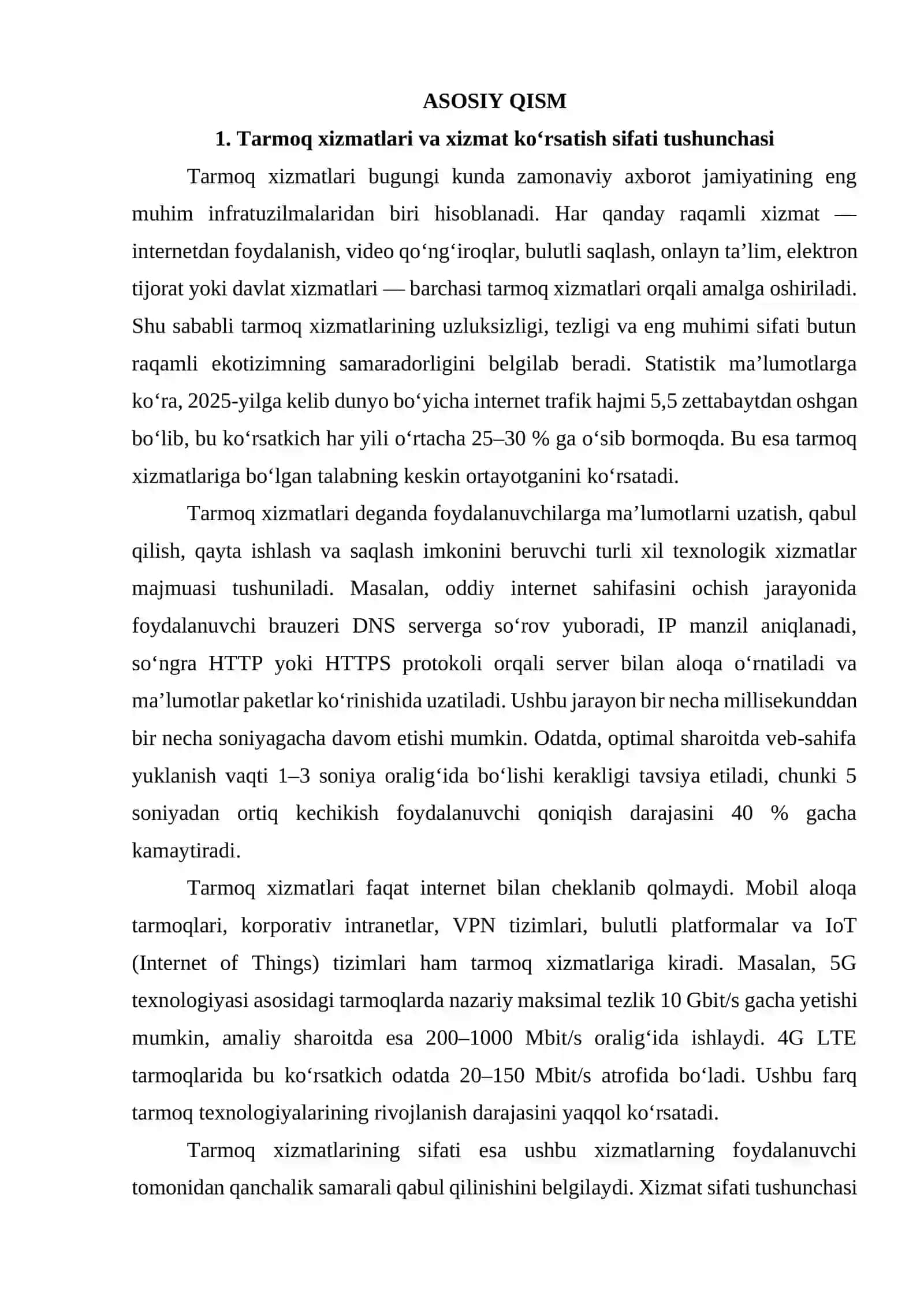 Tarmoqda xizmat koʻrsatish sifatini baholash metodologiyasi 4