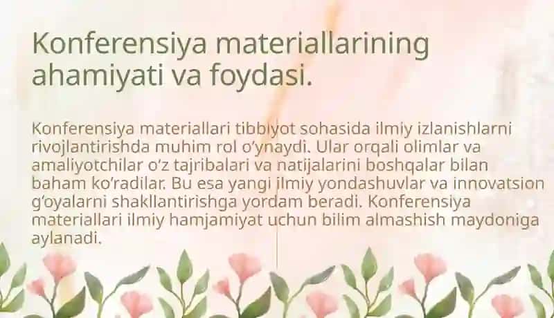 Tibbiyotga oid konferensiya materiallari bilan tanishish.  Sohaga oid ilmiy maqola yozish 4