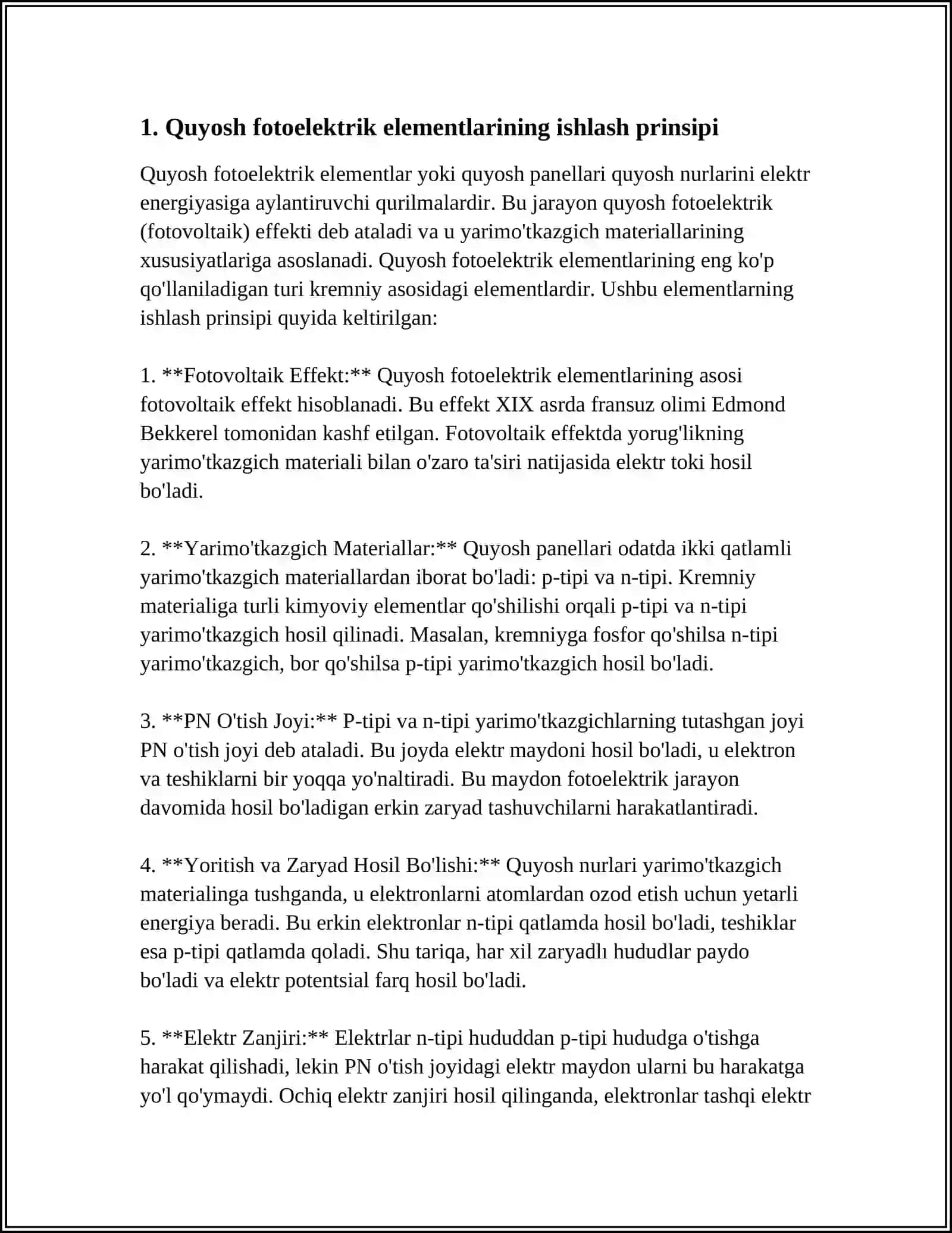 QUYOSH FOTOELEKTRIK ELEMENTLARI VA MODULLARI OPTIK TOLALI TIZIMLAR 4